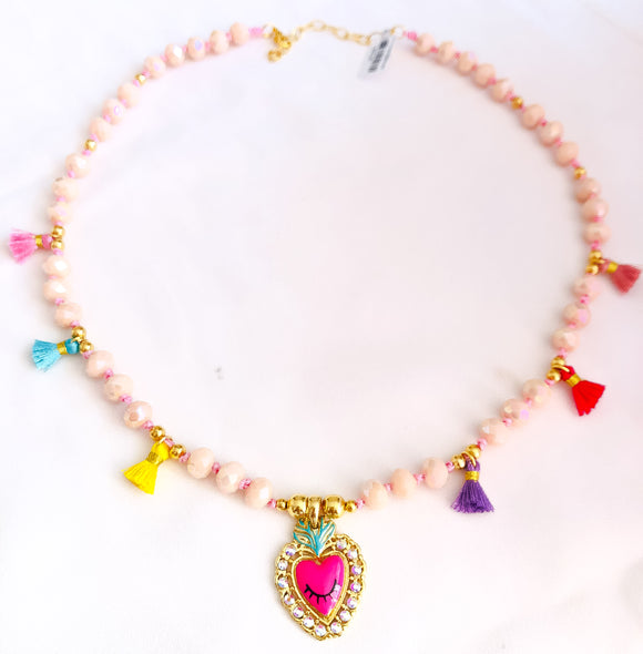 Collar corazón y motita colores